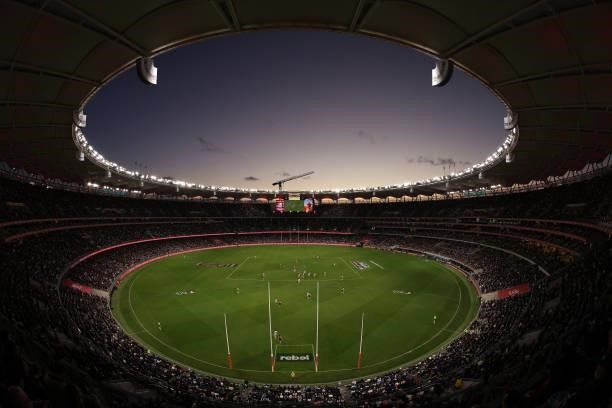 General view during the AFL First Preliminary Final match between Melbourne Demons and Geelong Cats at Optus Stadium on September 10, 2021 in Perth,...