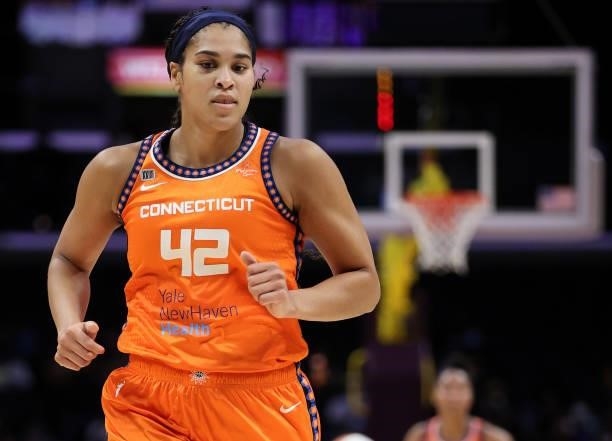 Brionna Jones of the Connecticut Sun at Staples Center on September 09, 2021 in Los Angeles, California. NOTE TO USER: User expressly acknowledges...
