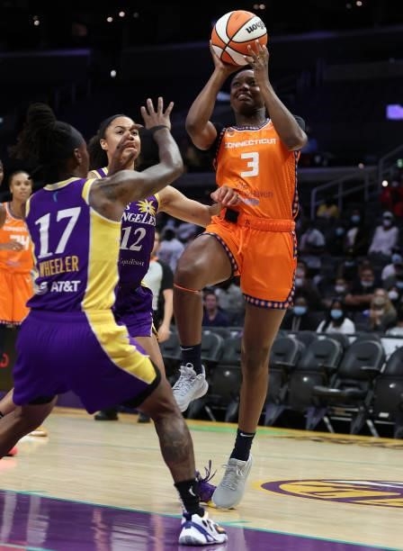 Kaila Charles of the Connecticut Sun at Staples Center on September 09, 2021 in Los Angeles, California. NOTE TO USER: User expressly acknowledges...