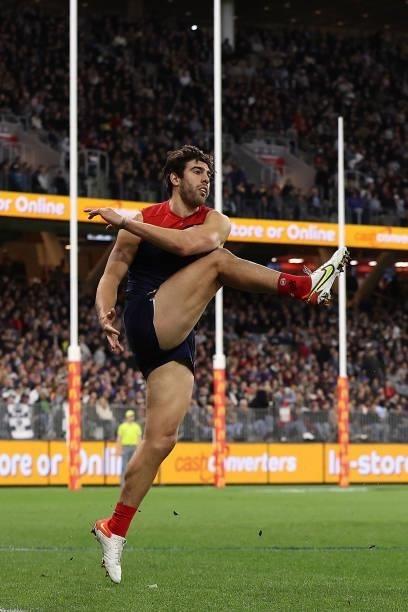 Christian Petracca of the Demons in action during the AFL First Preliminary Final match between the Melbourne Demons and Geelong Cats at Optus...