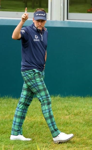 Ian Poulter of England on the 18th green during the second round of The BMW PGA Championship at Wentworth Golf Club on September 10, 2021 in Virginia...