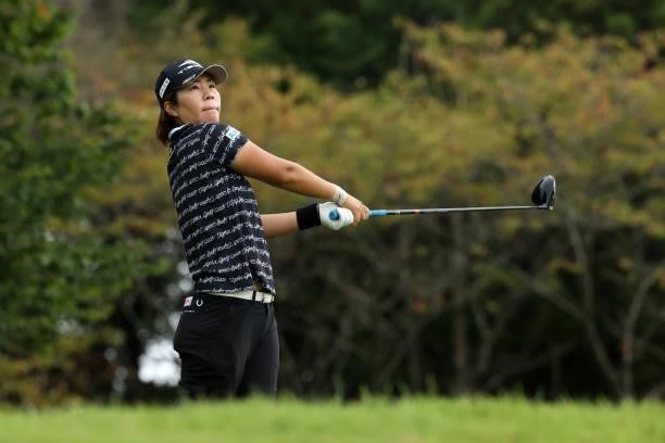 Lala Anai of Japan hits her tee shot on the 5th hole during the third round of the JLPGA Championship Konica Minolta Cup at Shizu Hills Country Club...