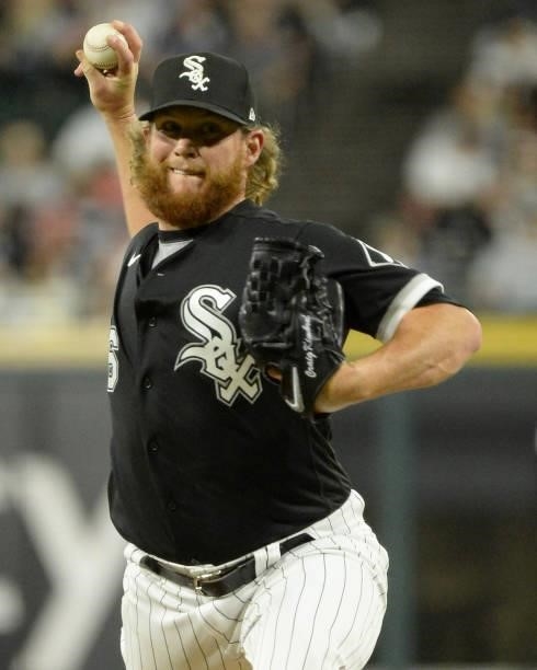 Craig Kmbrel of the Chicago White Sox pitches against the Boston Red Sox on September 10, 2021 at Guaranteed Rate Field in Chicago, Illinois. The...