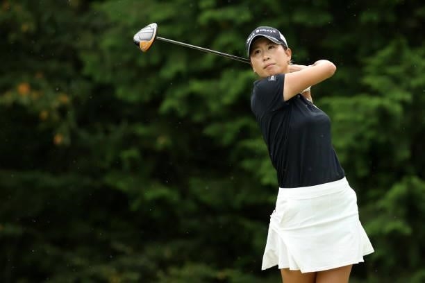Megumi Kido of Japan hits her tee shot on the 6th hole during the third round of the JLPGA Championship Konica Minolta Cup at Shizu Hills Country...