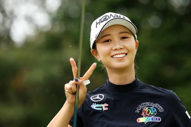 Shina Kanazawa of Japan poses on the 6th hole during the third round of the JLPGA Championship Konica Minolta Cup at Shizu Hills Country Club on...