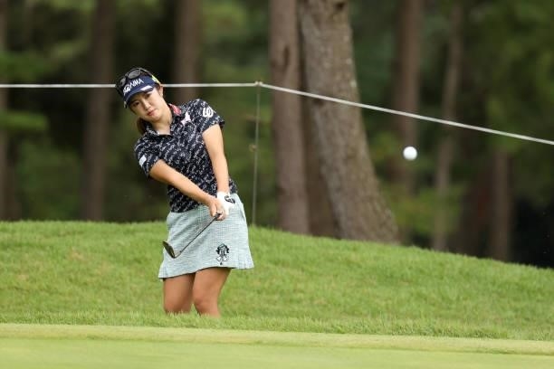 Nanoko Hayashi of Japan chips onto the 16th green during the third round of the JLPGA Championship Konica Minolta Cup at Shizu Hills Country Club on...