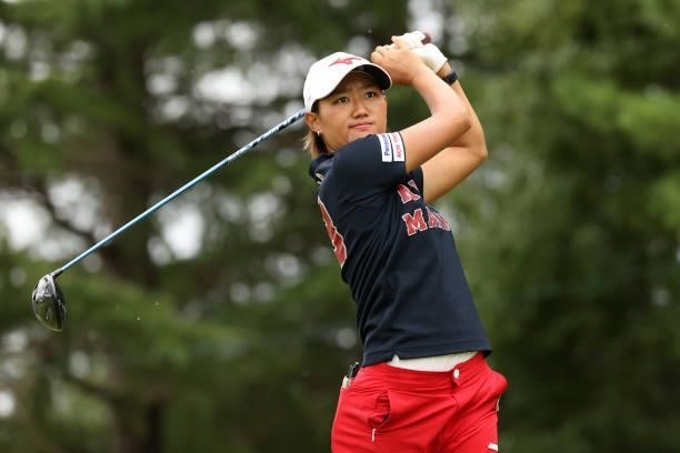 Mao Nozawa of Japan hits her tee shot on the 17th hole during the third round of the JLPGA Championship Konica Minolta Cup at Shizu Hills Country...