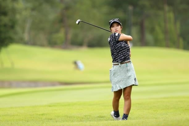 Nanoko Hayashi of Japan hits her second shot on the 17th hole during the third round of the JLPGA Championship Konica Minolta Cup at Shizu Hills...
