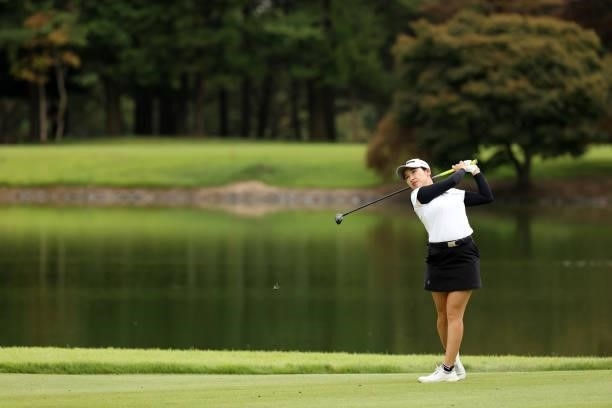 Sakura Koiwai of Japan hits her second shot on the 17th hole during the third round of the JLPGA Championship Konica Minolta Cup at Shizu Hills...