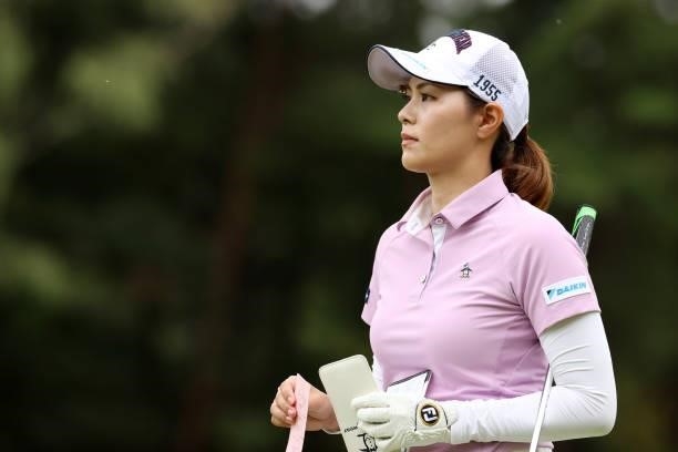 Hina Arakaki of Japan is seen on the 17th hole during the third round of the JLPGA Championship Konica Minolta Cup at Shizu Hills Country Club on...