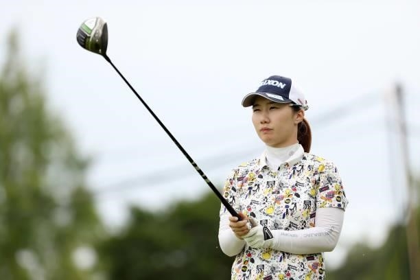 Asuka Ishikawa of Japan is seen before her tee shot on the 17th hole during the third round of the JLPGA Championship Konica Minolta Cup at Shizu...
