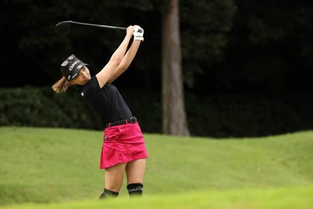 Hana Wakimoto of Japan hits her tee shot on the 16th hole during the third round of the JLPGA Championship Konica Minolta Cup at Shizu Hills Country...