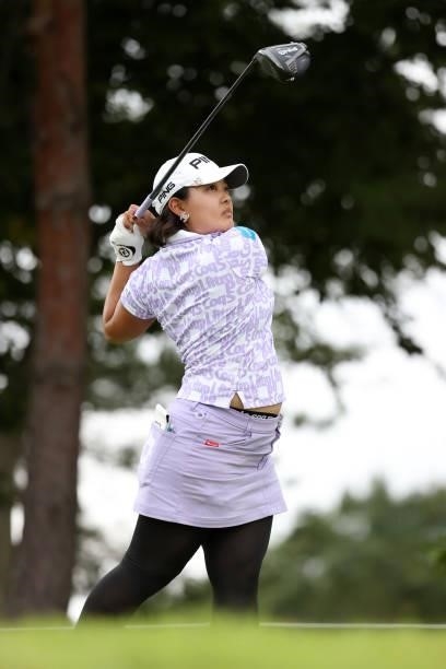 Ai Suzuki of Japan hits her tee shot on the 17th hole during the third round of the JLPGA Championship Konica Minolta Cup at Shizu Hills Country Club...