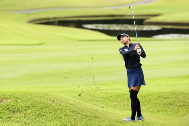 Fumie Tsune of Japan hits her second shot on the 16th hole during the third round of the JLPGA Championship Konica Minolta Cup at Shizu Hills Country...