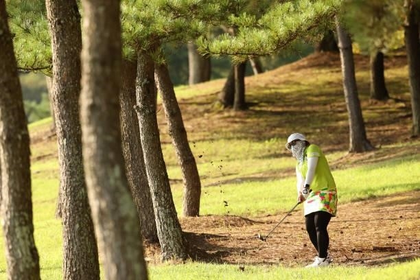 Satsuki Oshiro of Japan hits her second shot on the 18th hole during the third round of the JLPGA Championship Konica Minolta Cup at Shizu Hills...