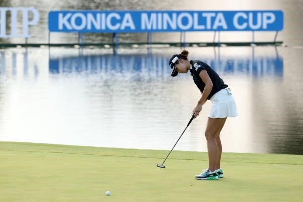 Megumi Kido of Japan attempts a putt on the 18th green during the third round of the JLPGA Championship Konica Minolta Cup at Shizu Hills Country...