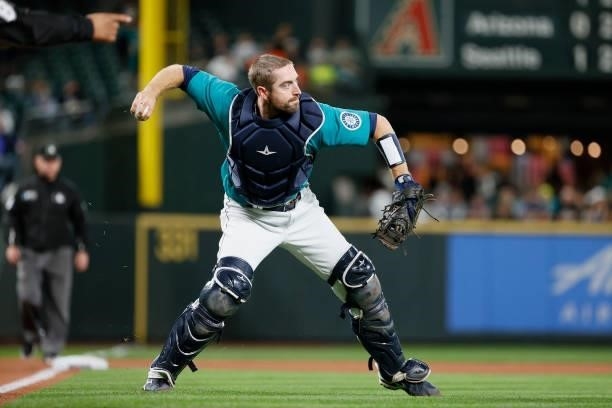 Tom Murphy of the Seattle Mariners in action against the Arizona Diamondbacks at T-Mobile Park on September 10, 2021 in Seattle, Washington.