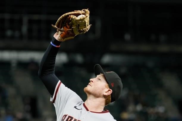 Pavin Smith of the Arizona Diamondbacks makes a catch for an out against the Seattle Mariners at T-Mobile Park on September 10, 2021 in Seattle,...