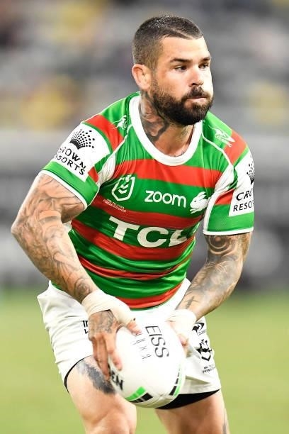 Adam Reynolds of the Rabbitohs passes during the NRL Qualifying Final match between Penrith Panthers and South Sydney Rabbitohs at QCB Stadium, on...