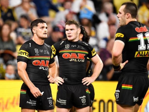 Nathan Cleary of the Panthers watches on during the NRL Qualifying Final match between Penrith Panthers and South Sydney Rabbitohs at QCB Stadium, on...