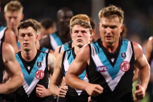 The Power run off the field during the AFL Second Preliminary Final match between Port Adelaide Power and Western Bulldogs at Adelaide Oval on...