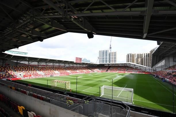 General view inside the stadium prior to the Premier League match between Brentford and Brighton & Hove Albion at Brentford Community Stadium on...