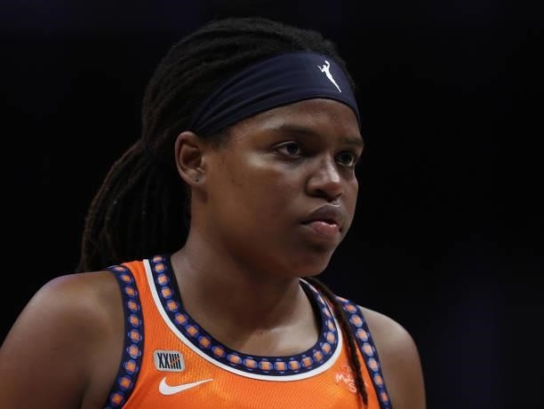 Jonquel Jones of the Connecticut Sun in the second quarter at Staples Center on September 09, 2021 in Los Angeles, California. NOTE TO USER: User...
