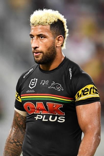 Viliame Kikau of the Panthers looks dejected during the NRL Qualifying Final match between Penrith Panthers and South Sydney Rabbitohs at QCB...