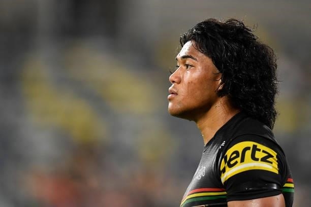 Brian To'o of the Panthers looks dejected during the NRL Qualifying Final match between Penrith Panthers and South Sydney Rabbitohs at QCB Stadium,...