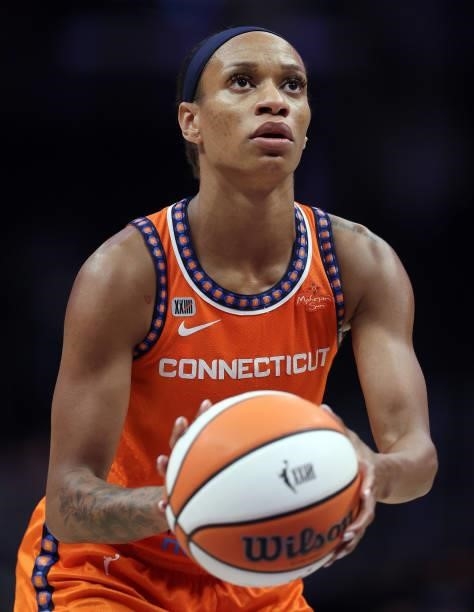 Jasmine Thomas of the Connecticut Sun in the second quarter at Staples Center on September 09, 2021 in Los Angeles, California. NOTE TO USER: User...