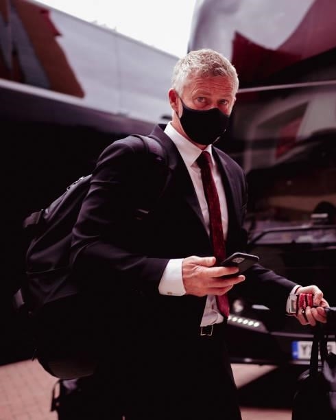 Manager Ole Gunnar Solskjaer of Manchester United arrives ahead of the Premier League match between Manchester United and Newcastle United at Old...