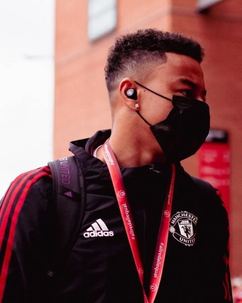 Jesse Lingard of Manchester United arrives ahead of the Premier League match between Manchester United and Newcastle United at Old Trafford on...