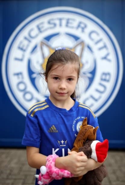 Fan of Leicester City poses for a photograph prior to the Premier League match between Leicester City and Manchester City at The King Power Stadium...