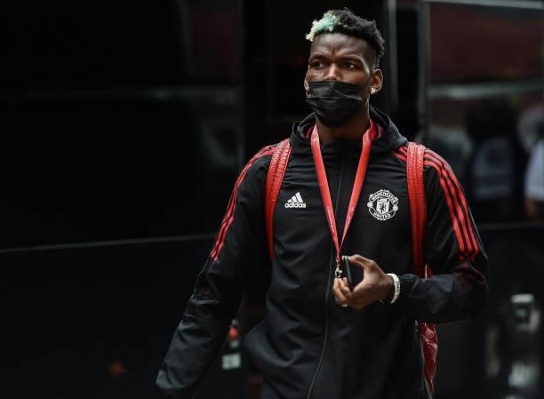 Paul Pogba of Manchester United arrives for the Premier League match between Manchester United and Newcastle United at Old Trafford on September 11,...