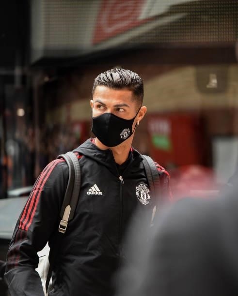 Cristiano Ronaldo of Manchester United arrives for the Premier League match between Manchester United and Newcastle United at Old Trafford on...