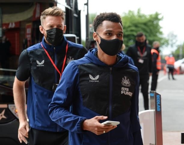 Jacob Murphy of Newcastle United arrives for the Premier League match between Manchester United and Newcastle United at Old Trafford on September 11,...