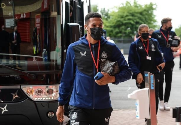 Isaac Hayden of Newcastle United FC arrives for the Premier League match between Manchester United and Newcastle United at Old Trafford on September...