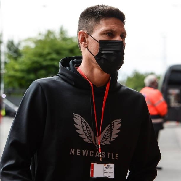 Federico Fernández of Newcastle United FC arrives for the Premier League match between Manchester United and Newcastle United at Old Trafford on...