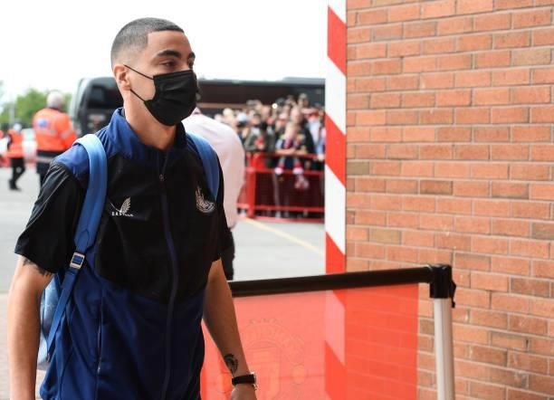 Miguel Almirón of Newcastle United FC arrives for the Premier League match between Manchester United and Newcastle United at Old Trafford on...