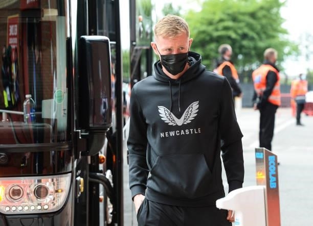 Sean Longstaff of Newcastle United FC arrives for the Premier League match between Manchester United and Newcastle United at Old Trafford on...