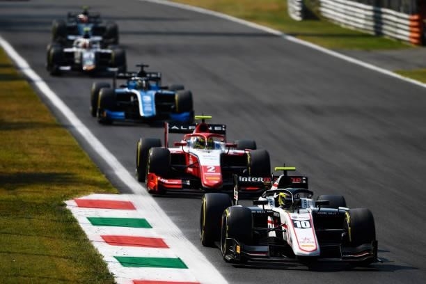 Theo Pourchaire of France and ART Grand Prix drives during Round 5:Monza sprint race 2 of the Formula 2 Championship at Autodromo di Monza on...