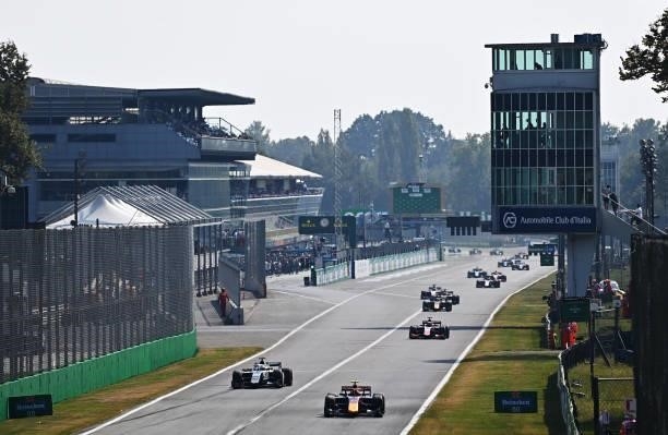 General view of the action as Jehan Daruvala of India and Carlin leads the field during Round 5:Monza sprint race 2 of the Formula 2 Championship at...
