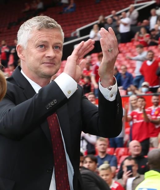 Manager Ole Gunnar Solskjaer of Manchester United applauds the fans ahead of the Premier League match between Manchester United and Newcastle United...