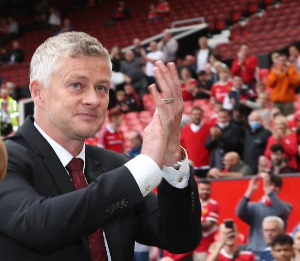 Manager Ole Gunnar Solskjaer of Manchester United applauds the fans ahead of the Premier League match between Manchester United and Newcastle United...