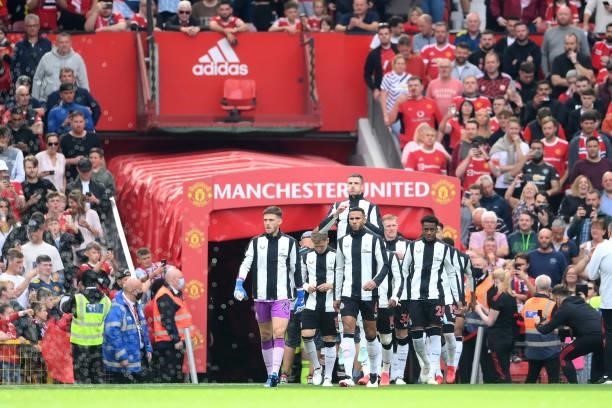 Freddie Woodman of Newcastle United leads his side out prior to the Premier League match between Manchester United and Newcastle United at Old...