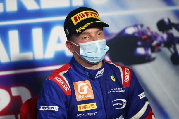 Third placed Robert Shwartzman of Russia and Prema Racing talks in the press conference after Round 5:Monza sprint race 2 of the Formula 2...