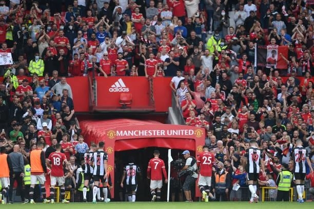 Cristiano Ronaldo of Manchester United makes his way down the tunnel at the end of the first half during the Premier League match between Manchester...