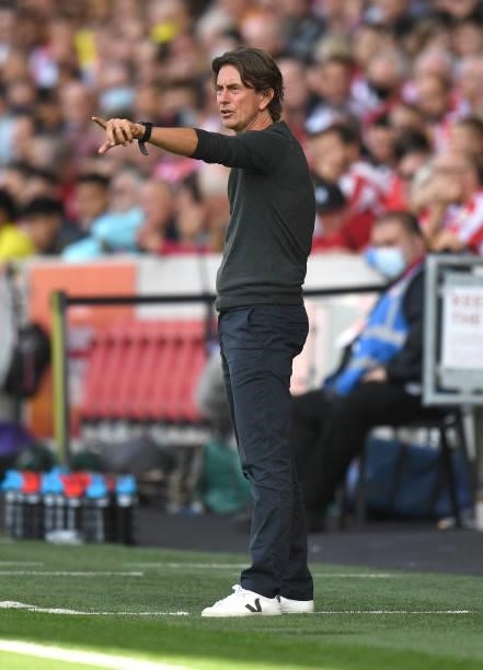 Brentford Head Coach Thomas Frank during the Premier League match between Brentford and Brighton & Hove Albion at Brentford Community Stadium on...