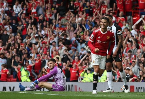 Cristiano Ronaldo of Manchester United celebrates scoring their first goal during the Premier League match between Manchester United and Newcastle...