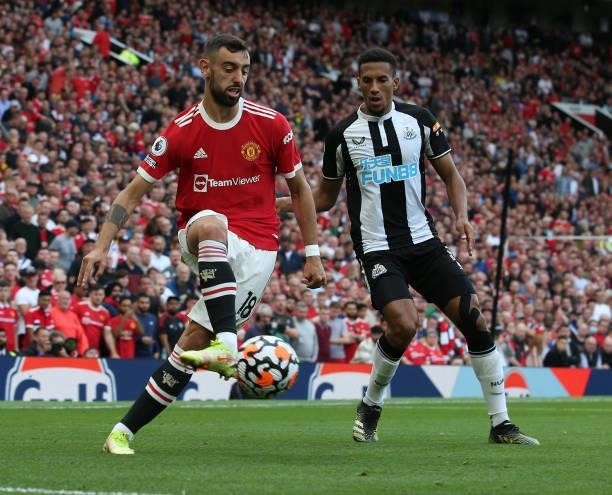Bruno Fernandes of Manchester United in action during the Premier League match between Manchester United and Newcastle United at Old Trafford on...